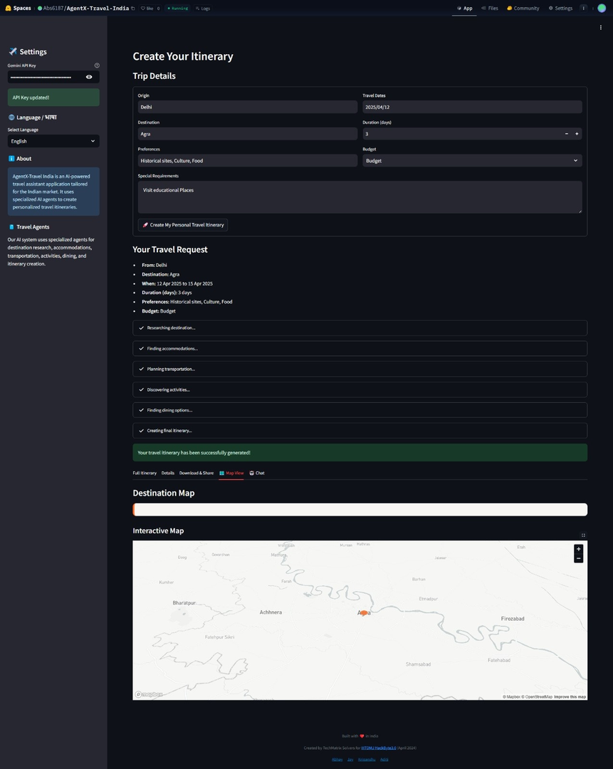 AgentX Travel India AI Assistant Interface